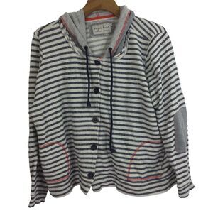Evy's Tree Womens Ashley Striped Button Up Hooded Jacket Gray/White Size Large